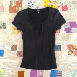 BDG Black Fitted Ribbed Short Sleeve T-Shirt